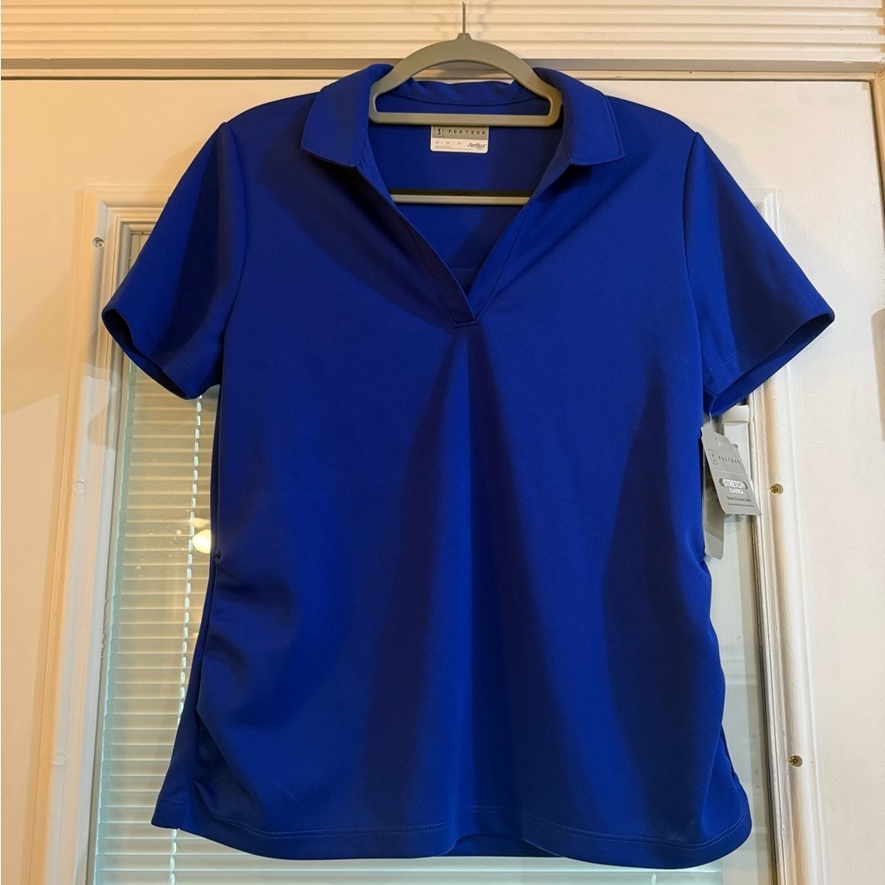 PGA Women’s Tour Blue Fitted Polo Collar V- Neck Size Medium 🆕 🆕